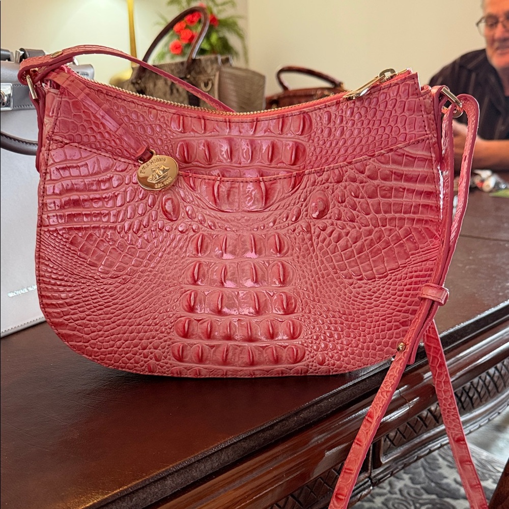 Croc-Embossed Pink Shoulder Bag